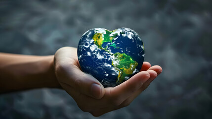 hand holding a heart with earth inside. concept love for the planet. generative ai