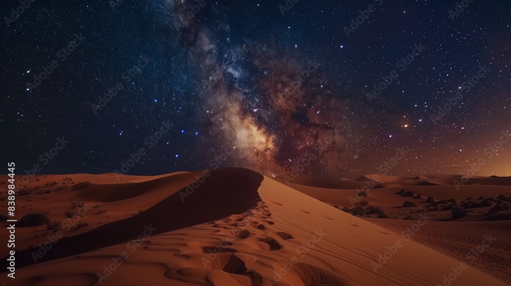 Sahara Desert Under the Starry Night Sky. A realistic photo of the ...