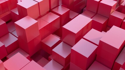 Abstract red geometric blocks, creating a modern and futuristic 3D background pattern for design and technology concepts.