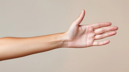 Canvas Print - A person's hand reaching out to grab something with a brown background, AI