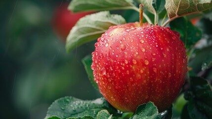 Sticker - A close up of a red apple with water droplets on it, AI