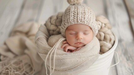 Wall Mural - The sleeping newborn in woollen hat