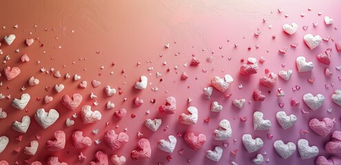 Wall Mural - Pink and Red Hearts Scattered on a Soft Pink Background