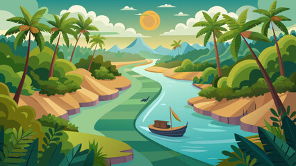 Wall Mural - amazon river vector illustration background