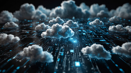 Wall Mural - Cloud computing technology, the process os storing data using cloud computing.