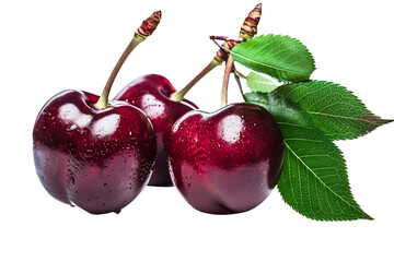 cherry with leaf isolated on transparent background