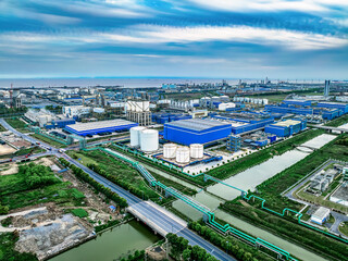 Wall Mural - Chemical plant landscape by the sea