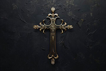 An ornate cross with intricate details on a dark textured background exuding elegance and historical significance