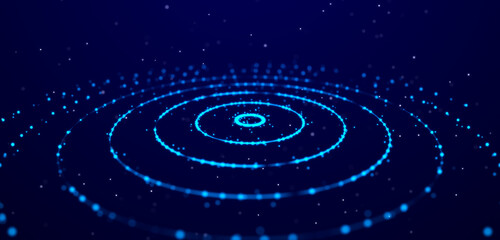 Fototapete - Abstract blue background of points. Wave of particles. Falling cyber particles. Big data stream. 3d rendering