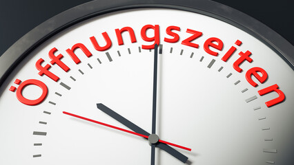 clock with text opening times in german language