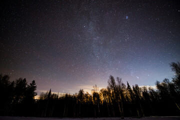 the starry sky with the milky way in the mountains