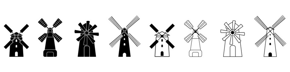 Wall Mural - Mill icon vector set. Windmill illustration sign collection. Farmhouse symbol. Grinder logo.