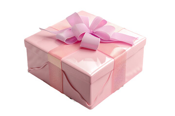 Wall Mural - Cute pink gift box isolated on transparent background