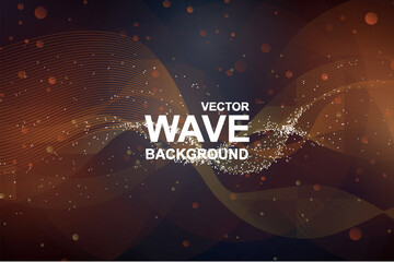 Aufkleber - Abstract wave background. Wavy smooth fractal lines with purple and pink gradient and glowing effect on dark backdrop. Bright elegance wallpaper with flowing curved stripes. Vector illustration.