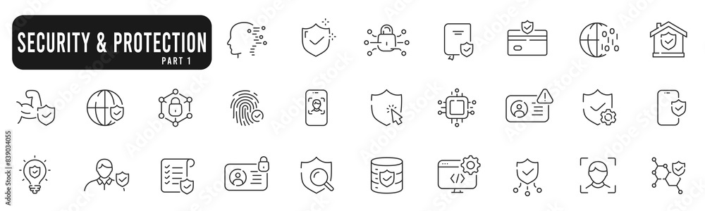 Set of protection and security related line icons. Safety, password ...