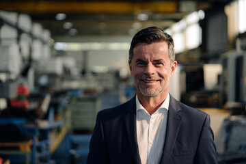 Sticker - Portrait of a smiling businessman in a factory