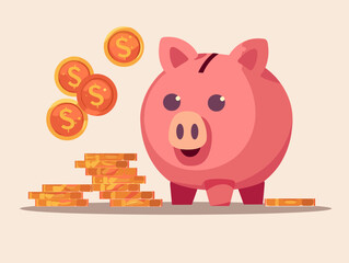 Wall Mural - Animated Emergency Savings: Piggy Bank Full of Cash for Unexpected Expenses