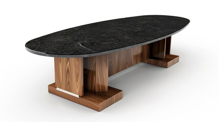 Wall Mural - Executive office table with black granite top and wooden base, isolated on white background.