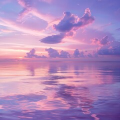 Wall Mural - Beautiful sea with calm water with clouds in pink and purple sky