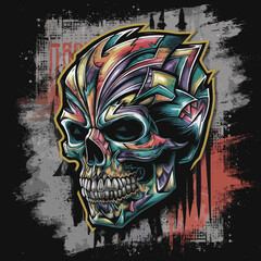 Wall Mural - Vector psychedelic  vibrant skull t shirt design