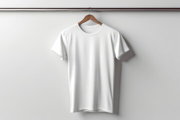 white t shirt on hangers, natural mock-up design clothes 