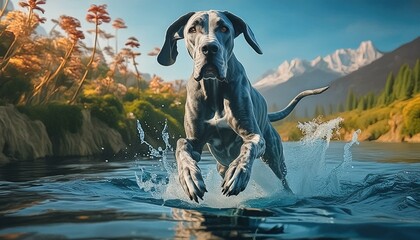 A great dane in the water