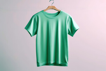 Wall Mural - green t shirt on hangers, natural mock-up design clothes 