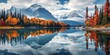 © Pixel Anjali - Autumn landscape reflected in Canadian mountain lake, Generative AI