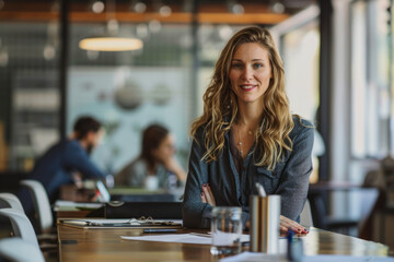 a Caucasian businesswoman leading a workshop on branding strategies for startups in a contemporary boardroom