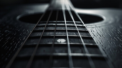 Black guitar close up. 