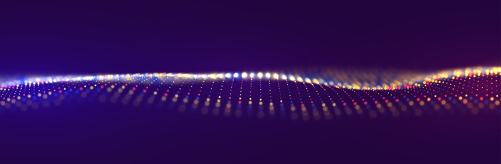 Wall Mural - abstract red and blue particle background. flow wave with dot landscape. digital data structure. fut