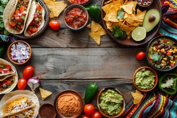 Wall Mural - Colorful Mexican Food Spread on Wooden Table