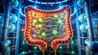 © Wanlop - Illuminated 3d rendering of intestine with microvilli, showcasing factories producing beneficial microbiota