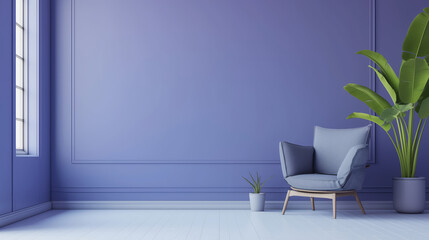 Living room with a purple wall and a purple chair