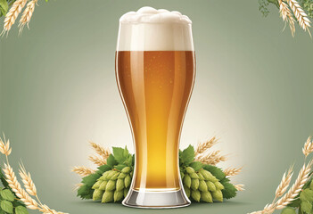 Wall Mural - a glass of beer with the hops and barley behind it surrounded by barley border