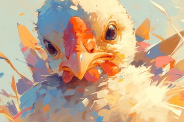 Wall Mural - Super cute illustration of a baby turkey, vibrant colors, soft focus, detailed fur texture, happy and playful mood