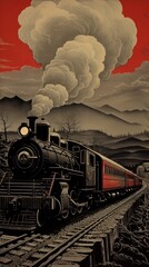 Poster - Traditional japanese train locomotive vehicle railway.