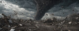 Tornado devastating landscape. Highly detailed and realistic illustration