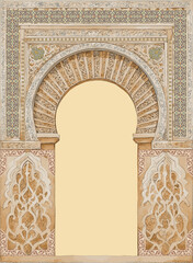 Wall Mural - Traditional arabesques pattern in Andalusia arch with illustration for invitation