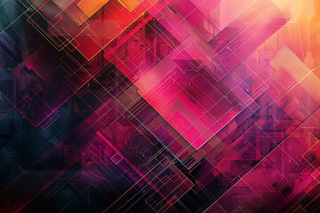 Wall Mural - An abstract rendition of geometric shapes against a digital backdrop, reminiscent of circuit boards and futuristic interfaces, illustrating the intersection of art and technology in the modern world.