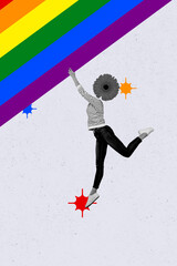 Sticker - Vertical collage image young headless person lgbt rights freedom gender orientation change choice colorful rainbow drawing background