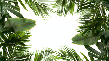 Wall Mural - palm leaves background frame, empty copy space in the middle