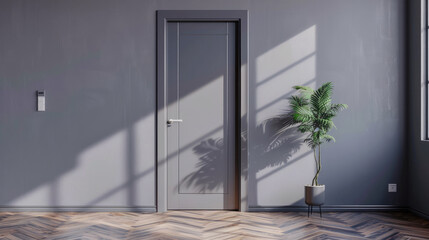 Gray interior door in a room of a modern apartment.