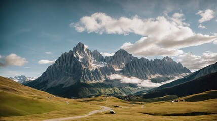 Wall Mural - fantastic landscape of Himalayan peaks mountain with snow cap at the top and hills and valley for multimedia content creation
