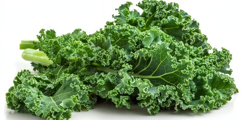 a pile of green leafy vegetables on white background