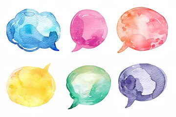 a group of watercolor speech bubbles with a white background