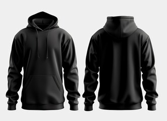 Black hoodie front and back view, comfortable clothing concept