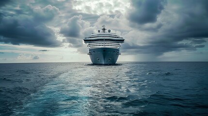 Wall Mural - Cruise ship gliding through the crystal waters of the Caribbean Sea under a sun-kissed sky