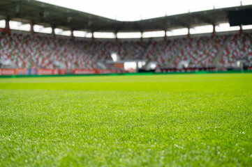 Grass at the football stadium during sunny spring day