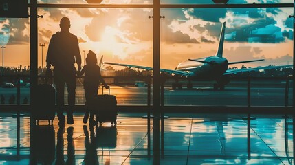 Family Waiting Together in Airport Terminal - Travel and Togetherness Concept